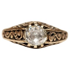 Antique  14k Gold Circa 1900s Natural Rose Cut Diamond Engagement Solitaire Ring