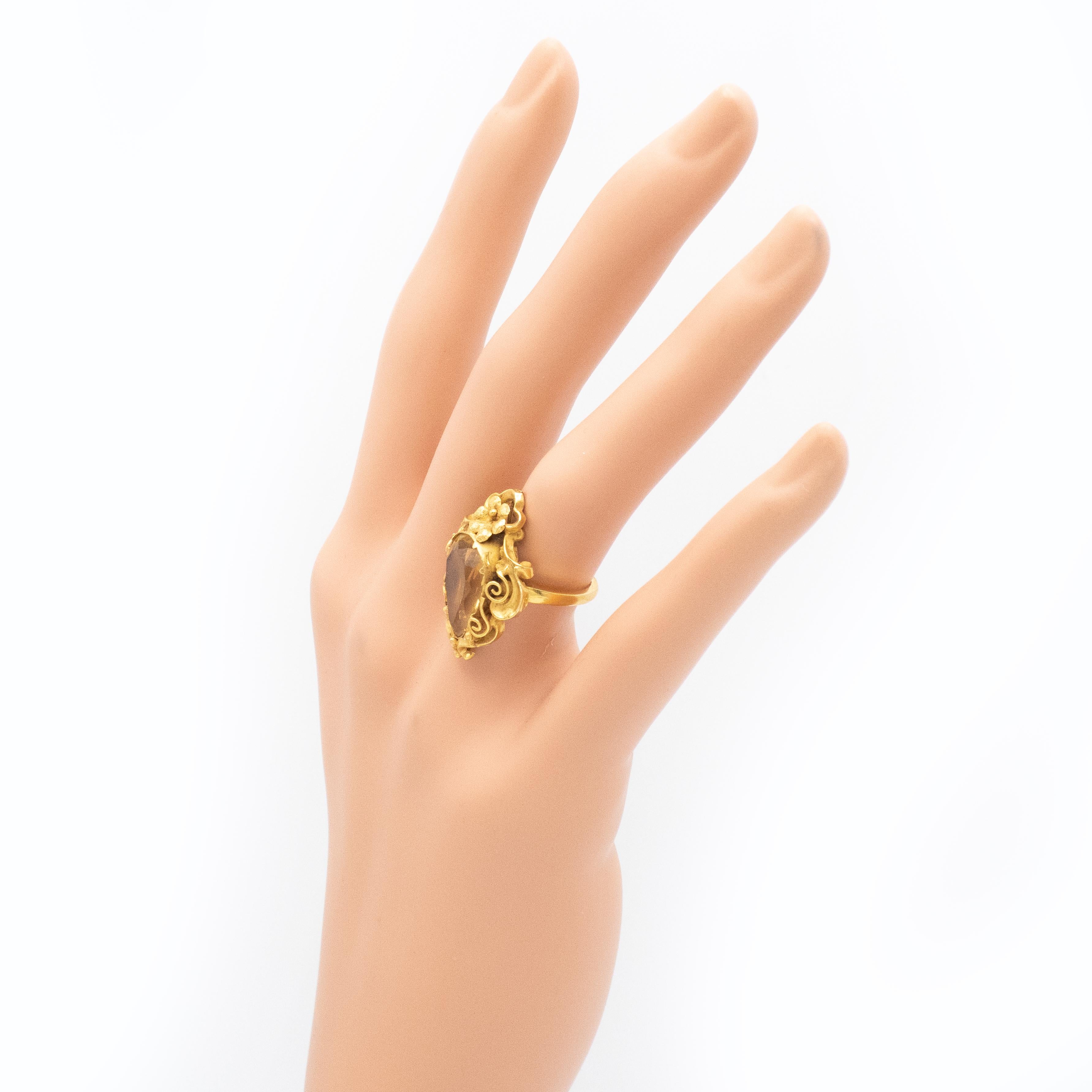 Antico set di orecchini e anelli con pendente Citrino in oro 14K in vendita 5