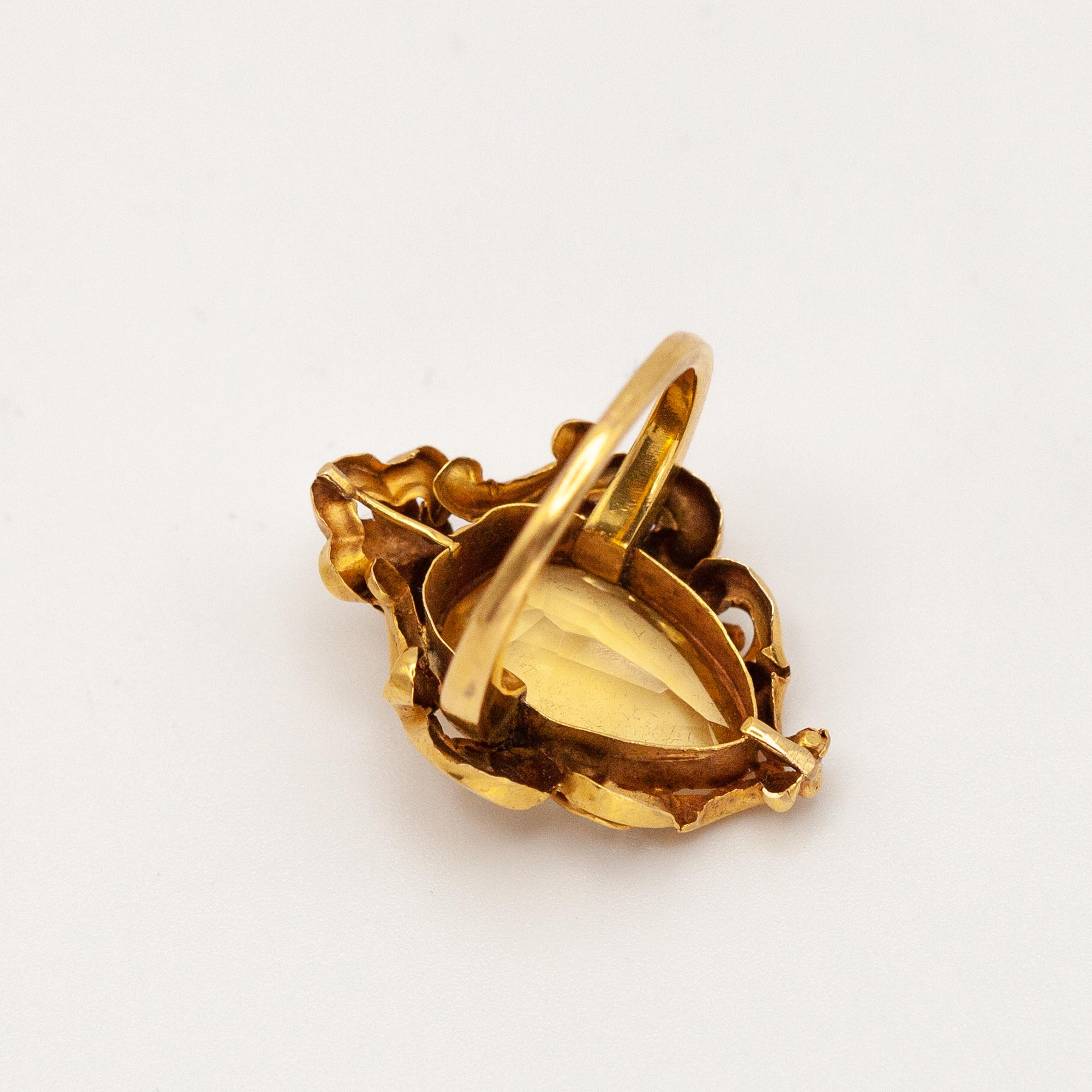 Antico set di orecchini e anelli con pendente Citrino in oro 14K in vendita 7