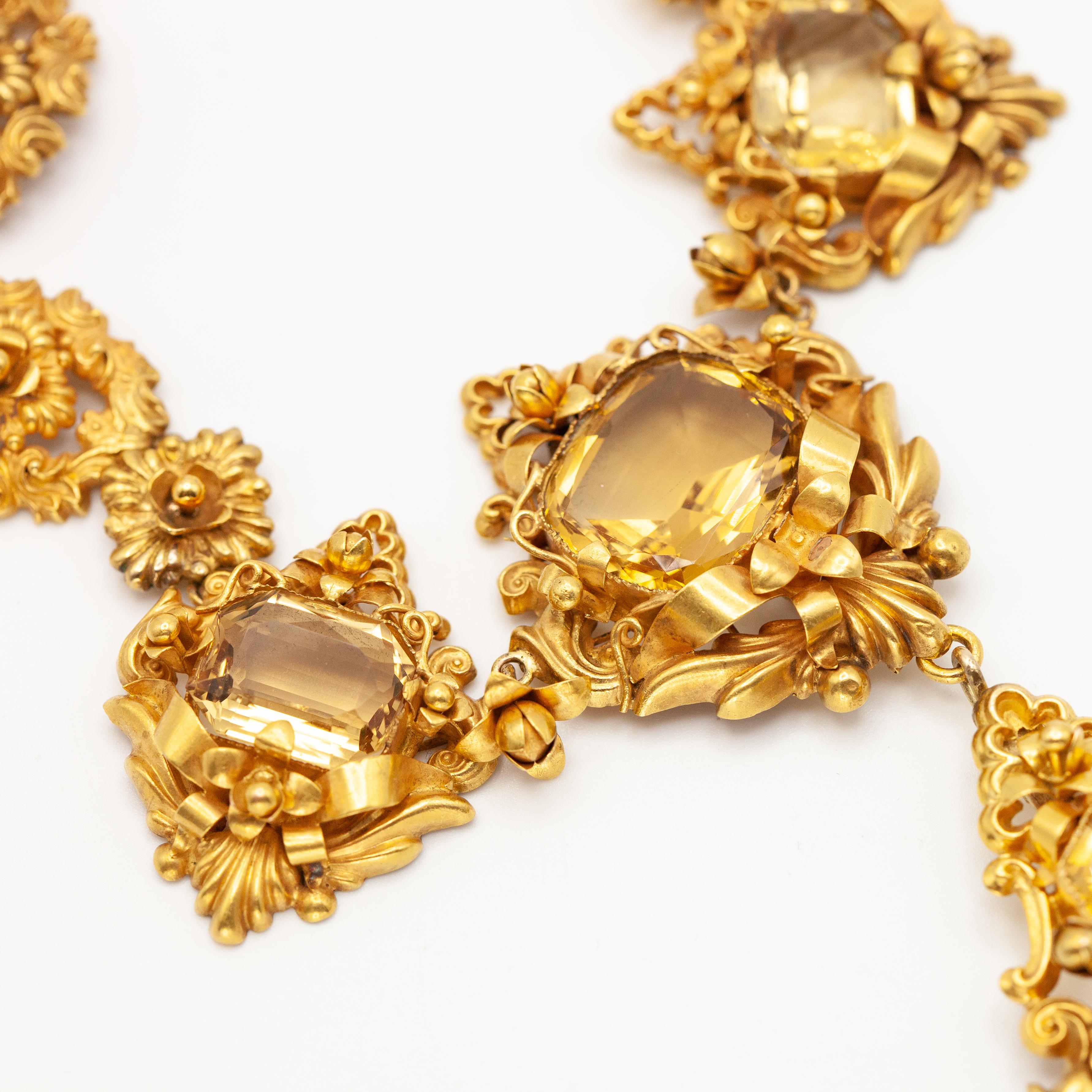 Antico set di orecchini e anelli con pendente Citrino in oro 14K in vendita 8