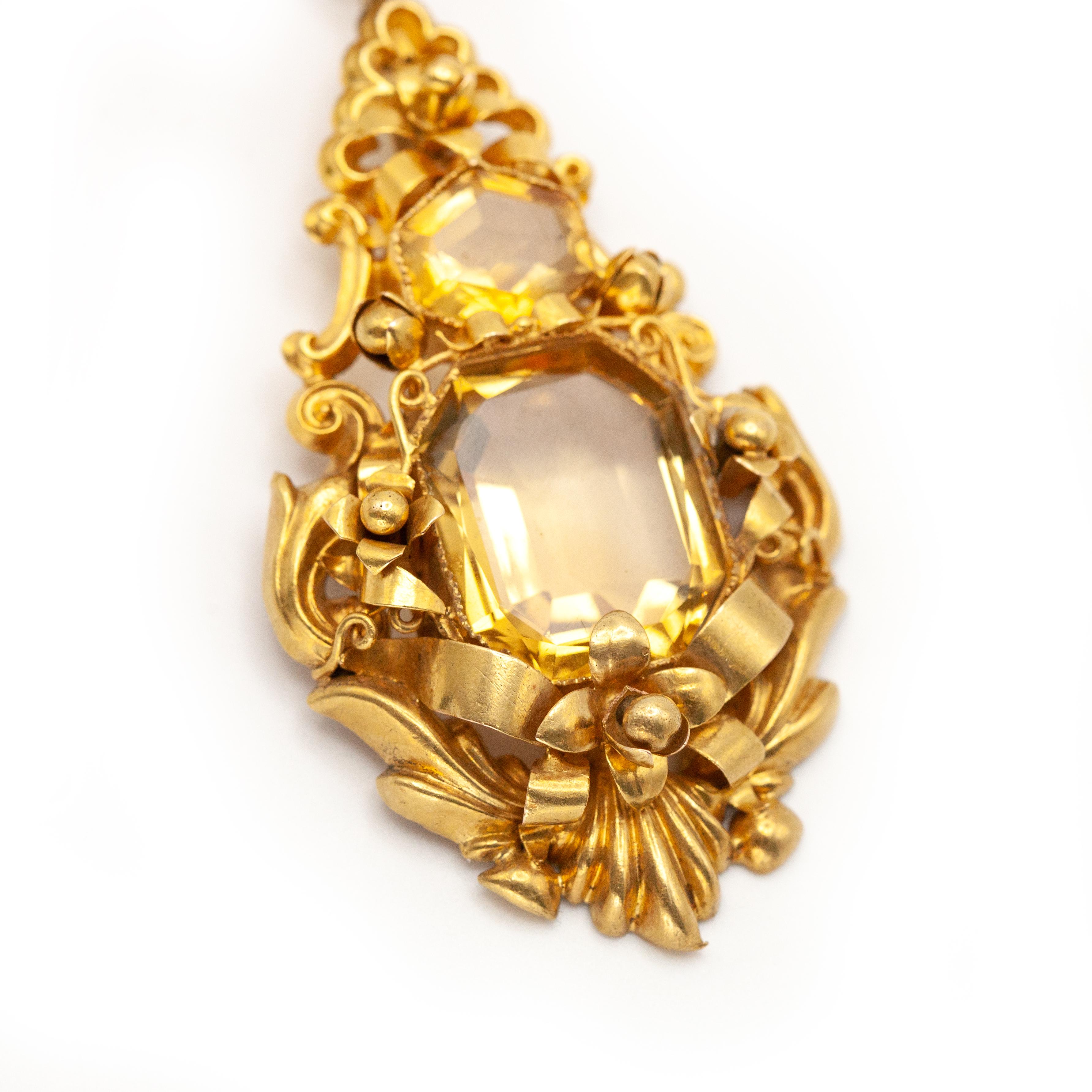 Antico set di orecchini e anelli con pendente Citrino in oro 14K in vendita 10