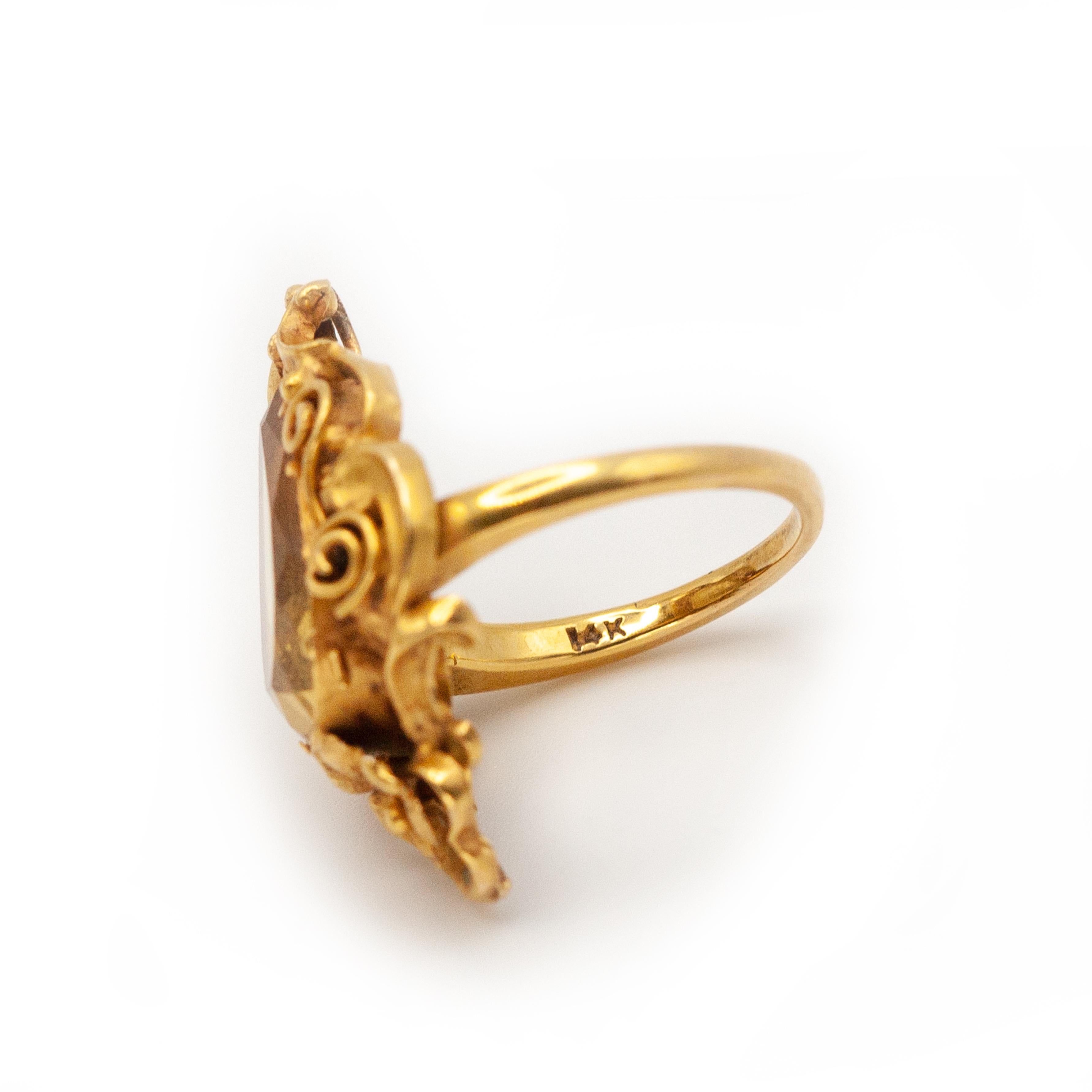 Antico set di orecchini e anelli con pendente Citrino in oro 14K in vendita 14
