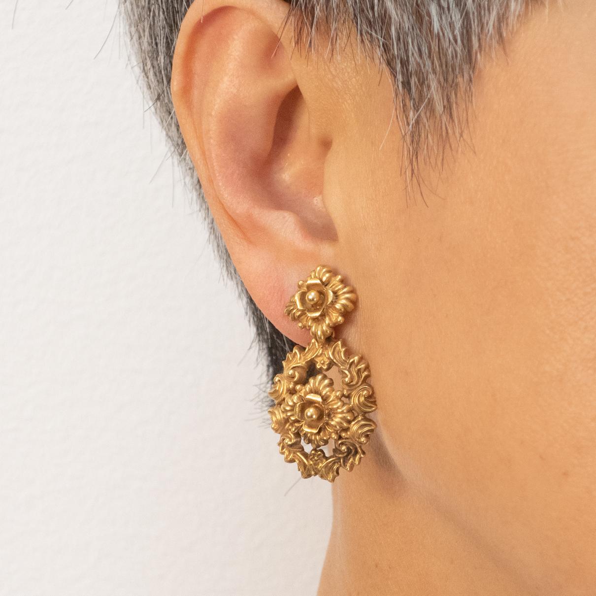Antico set di orecchini e anelli con pendente Citrino in oro 14K in vendita 1
