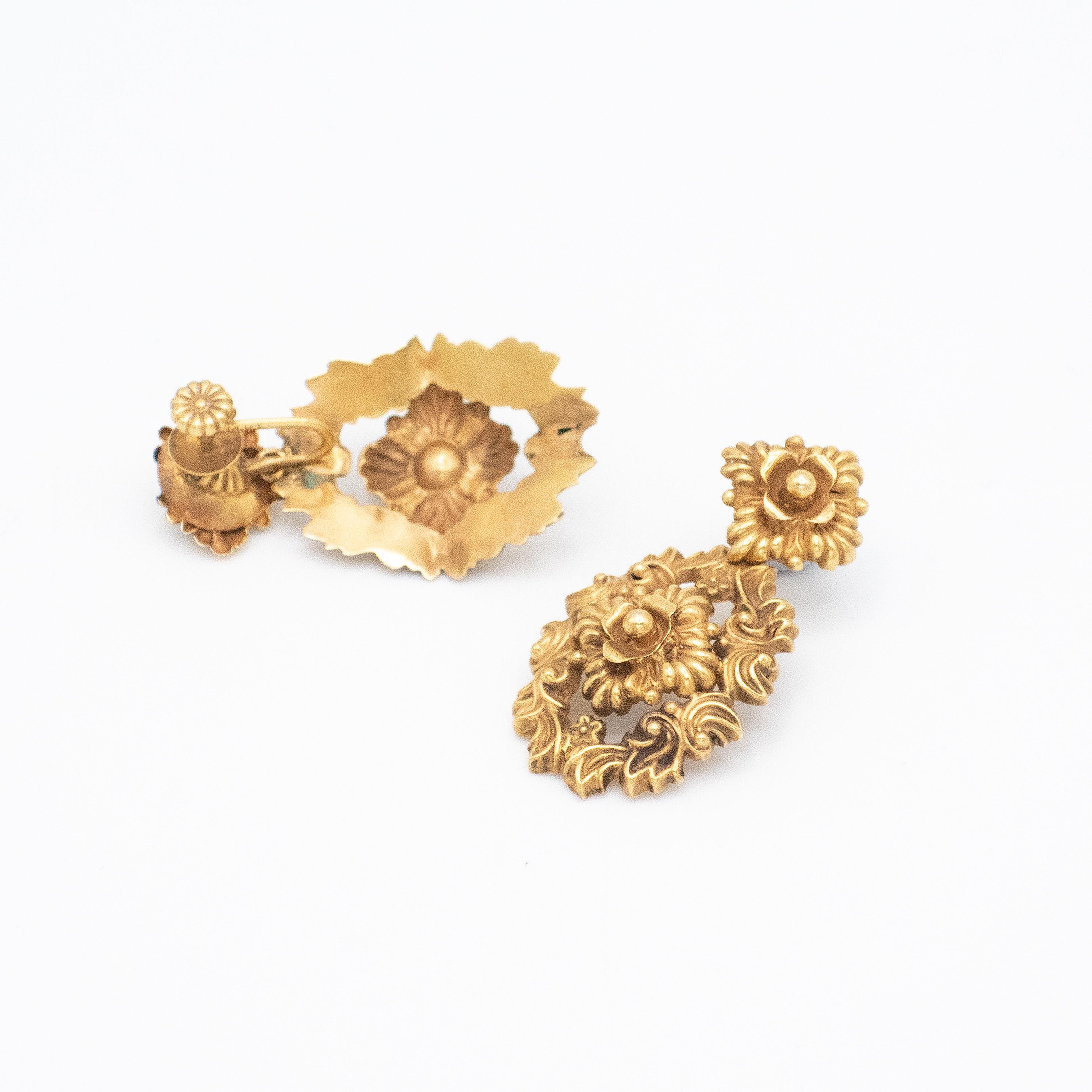 Antico set di orecchini e anelli con pendente Citrino in oro 14K in vendita 2