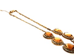 Antique 14K Gold Collar-Station Necklace with 18.08x13.64mm Citrine and Pearl