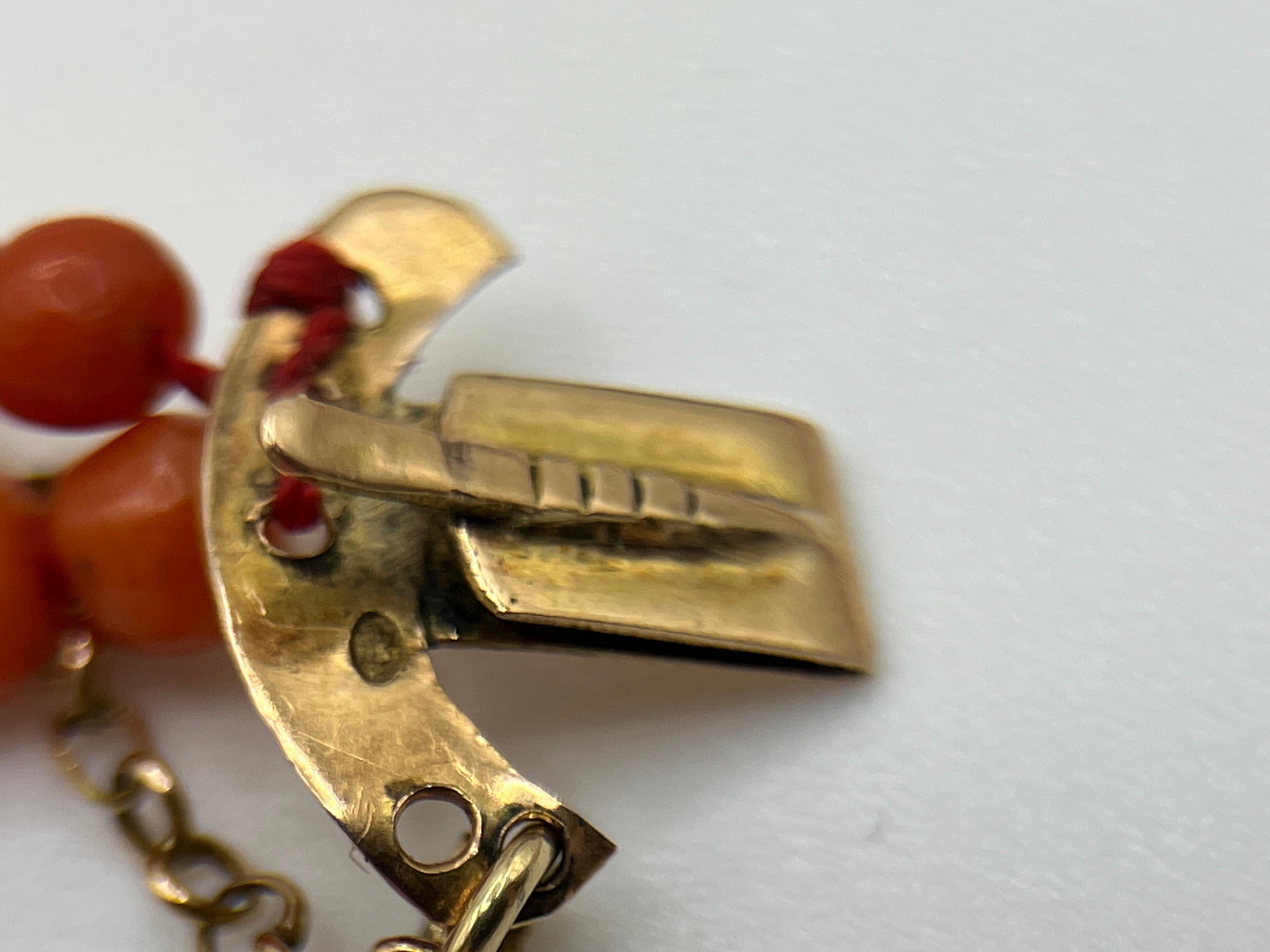 Antique 14k Gold Coral Beaded Necklace For Sale 5