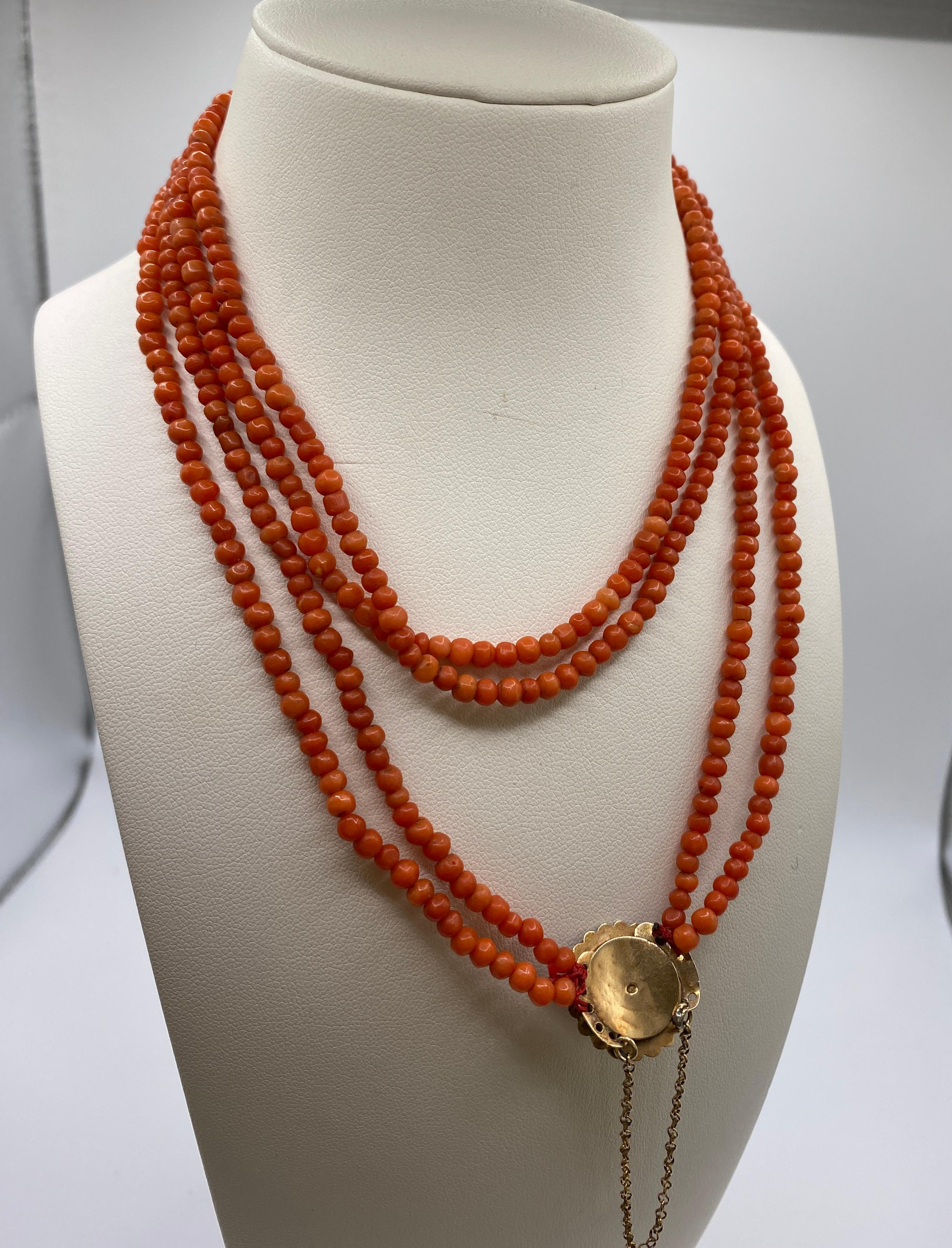 Antique 14k Gold Coral Beaded Necklace For Sale 1
