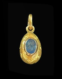 Antique 14K Gold & Cornflower Blue Sapphire Egg Pendant - Early 20th Century