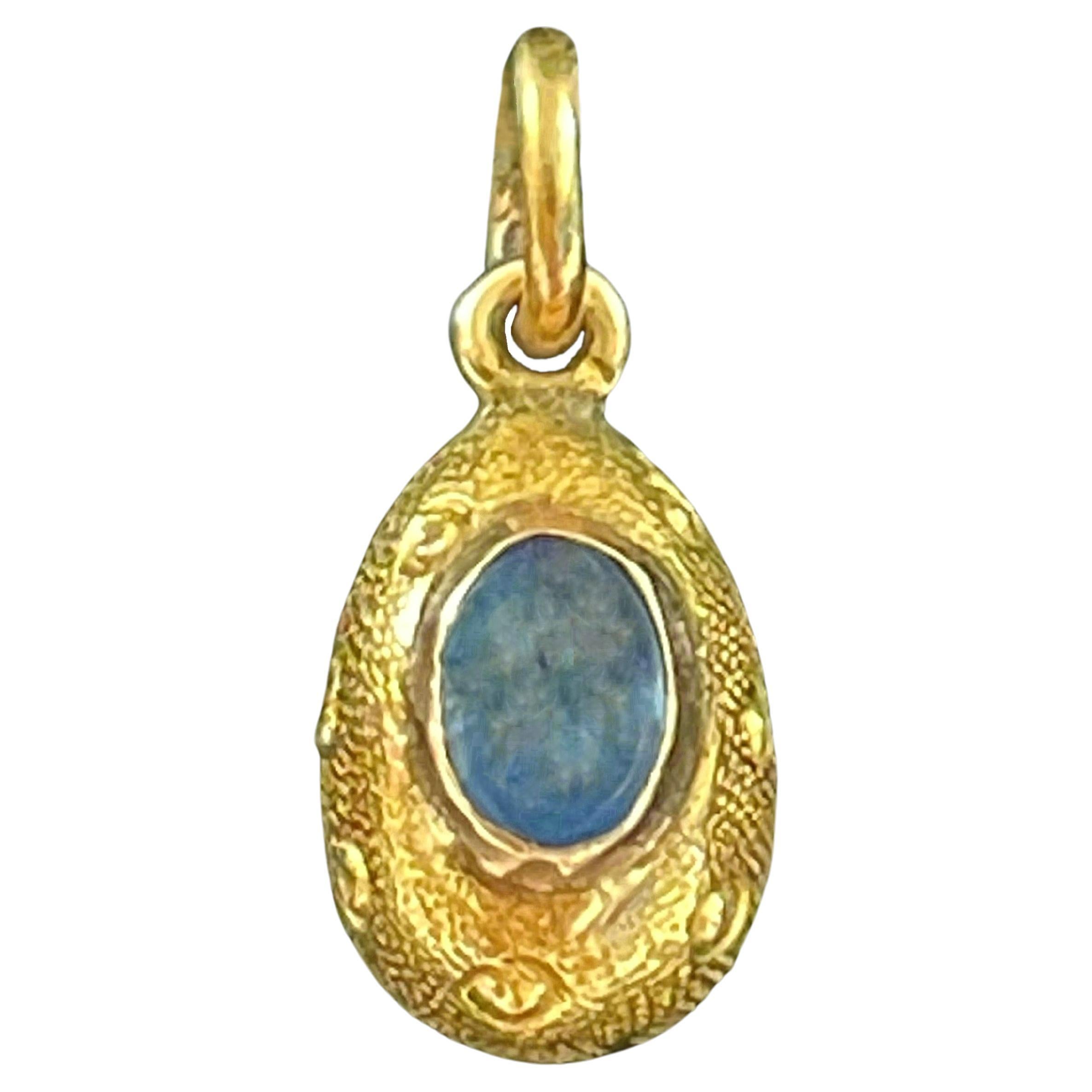 Antique 14K Gold & Cornflower Blue Sapphire Egg Pendant - Early 20th Century