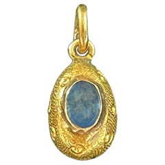 Antique 14K Gold & Cornflower Blue Sapphire Egg Pendant - Early 20th Century
