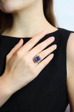 Antique 14K Gold Cushion Cut Sapphire Diamond Ring