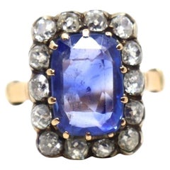 Antique 14K Gold Cushion Cut Sapphire Diamond Ring