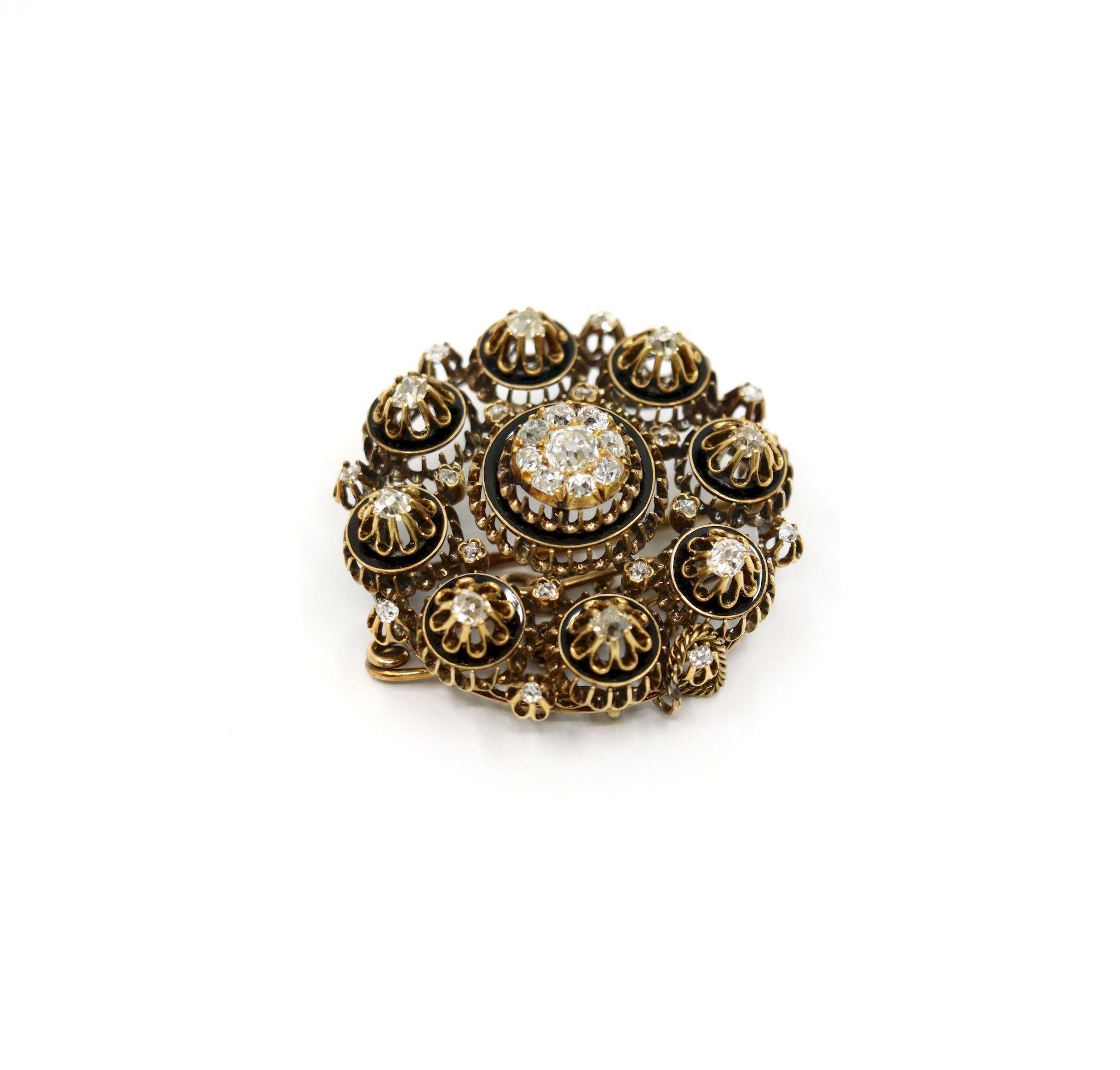 Broche antiguo de oro de 14 quilates con diamantes Corte brillante en venta