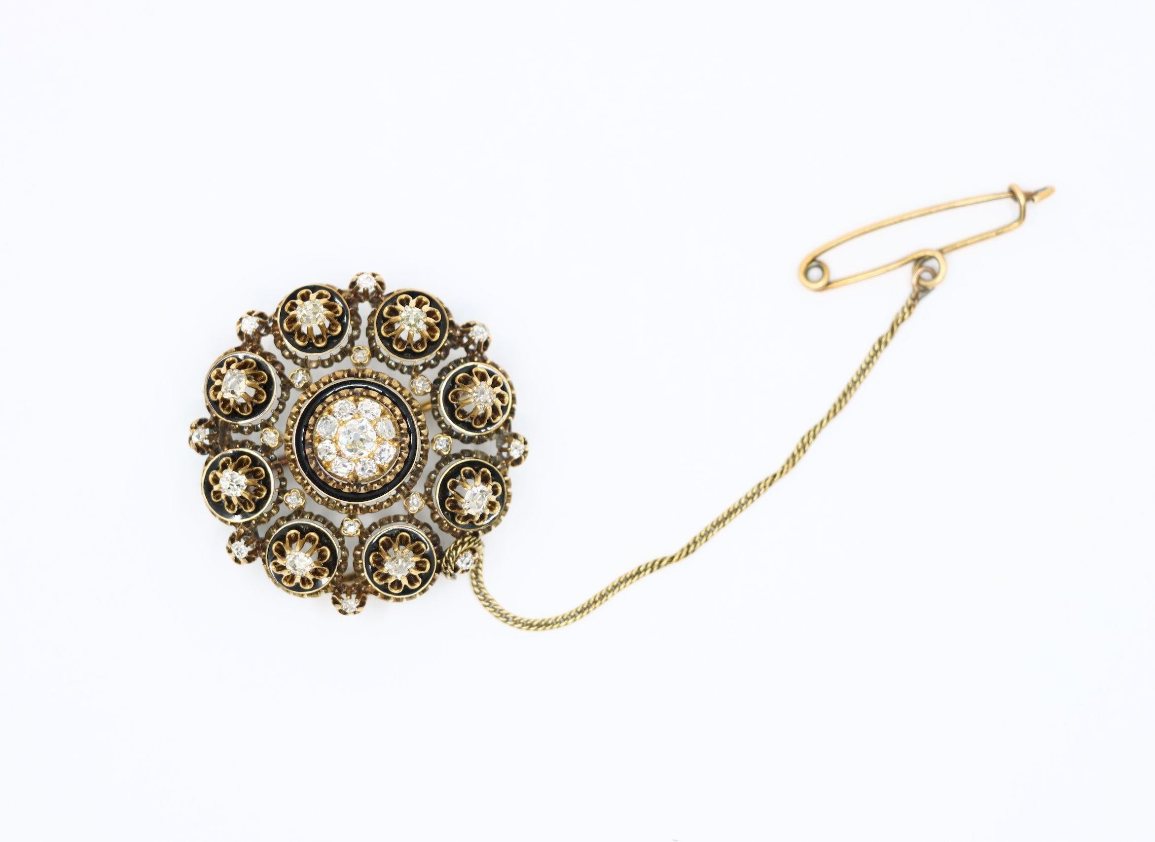 De las mujeres Broche antiguo de oro de 14 quilates con diamantes en venta