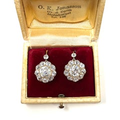 Antique 14K Gold Diamond Cluster Earrings, Circa 1880-1900