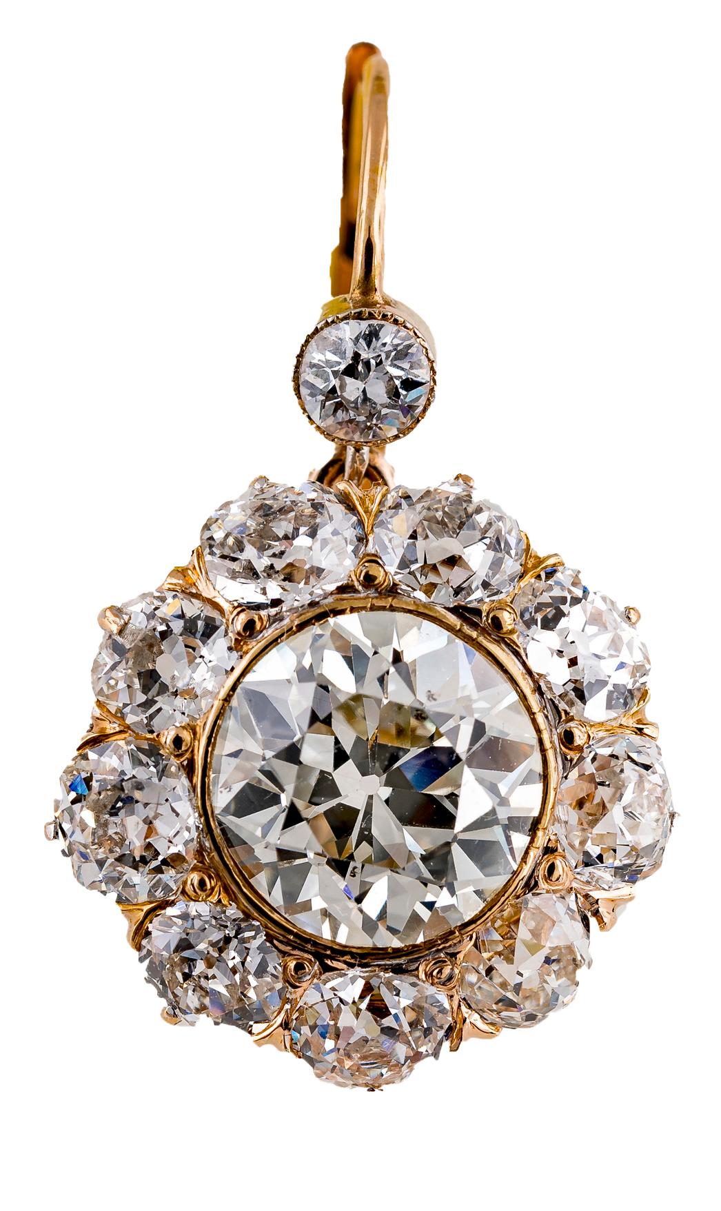Antichi orecchini a grappolo con diamanti in oro 14K, circa 1880-1900 In condizioni buone in vendita a New Orleans, LA