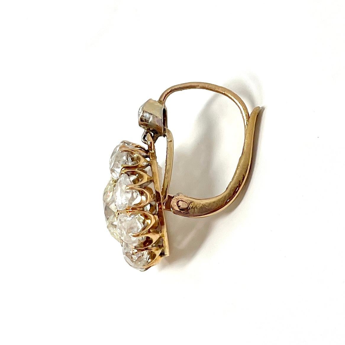 da uomo o donna Antichi orecchini a grappolo con diamanti in oro 14K, circa 1880-1900 in vendita