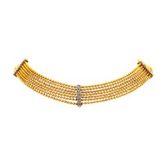 Art Deco 14K Gold Diamant Collier de Chien Choker Halskette, um 1910