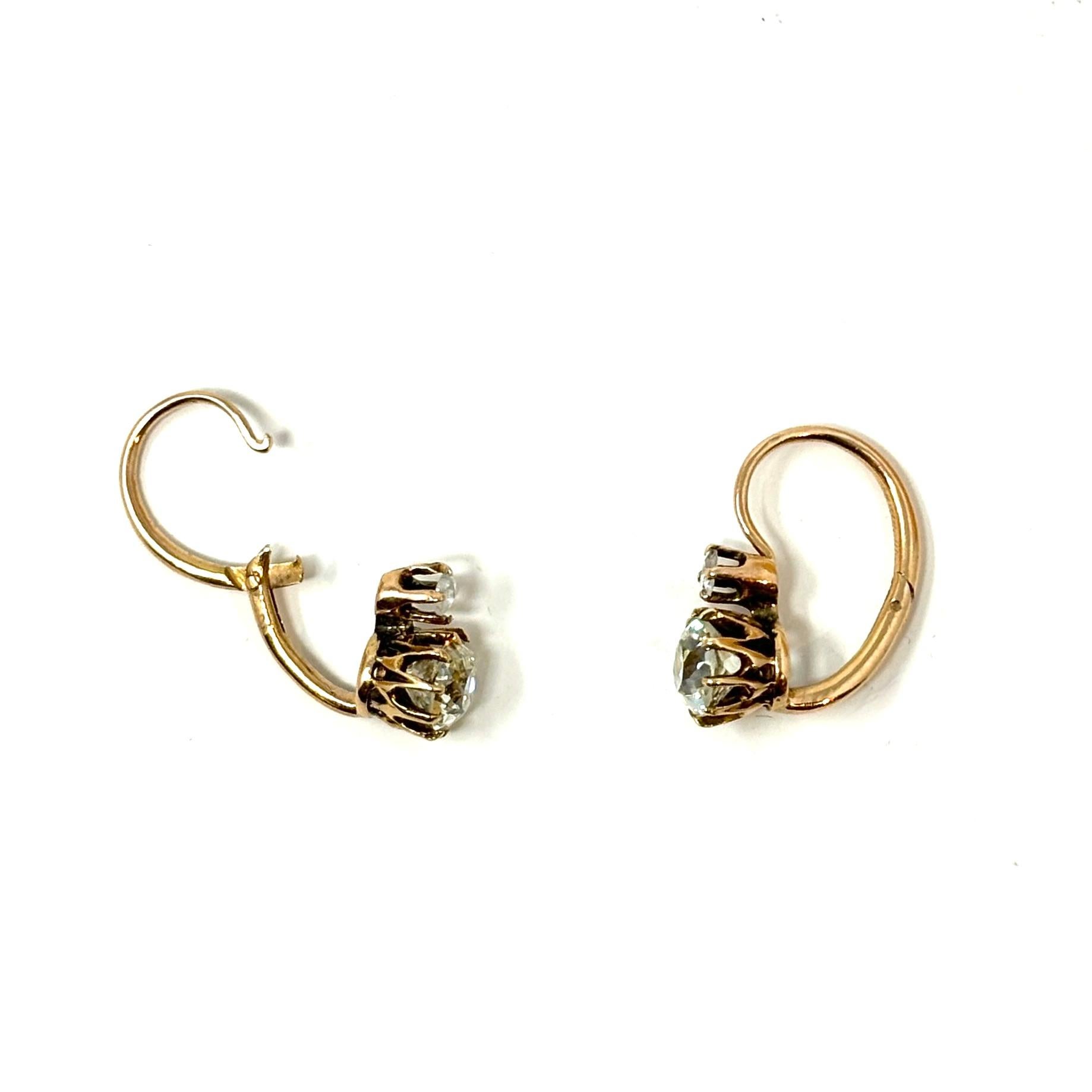 Women's or Men's Antique 14K Gold Diamond Drop Earrings, Circa 1890's For Sale