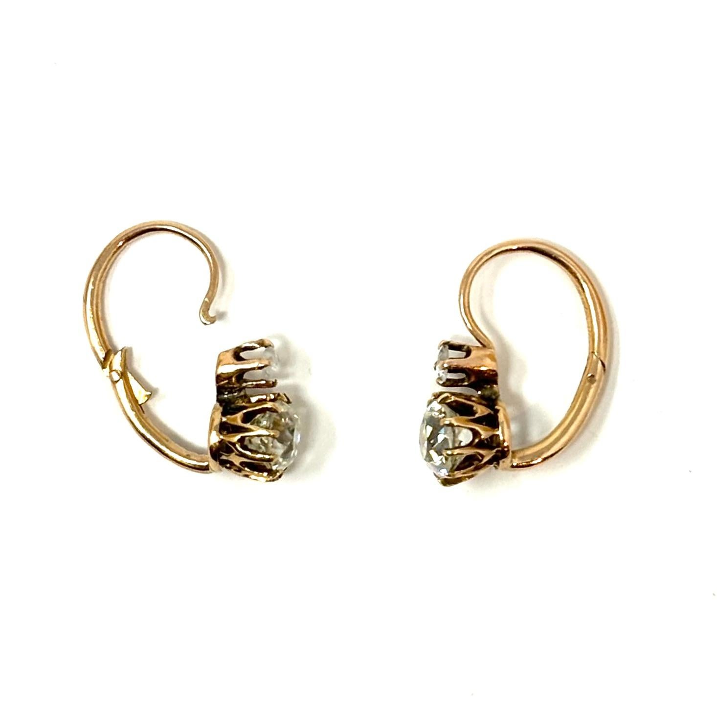 Antique 14K Gold Diamond Drop Earrings, Circa 1890's For Sale 1
