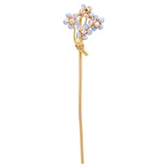 Antique 14K Gold, Diamond, & Enamel Forget-me-not Bouquet Stickpin