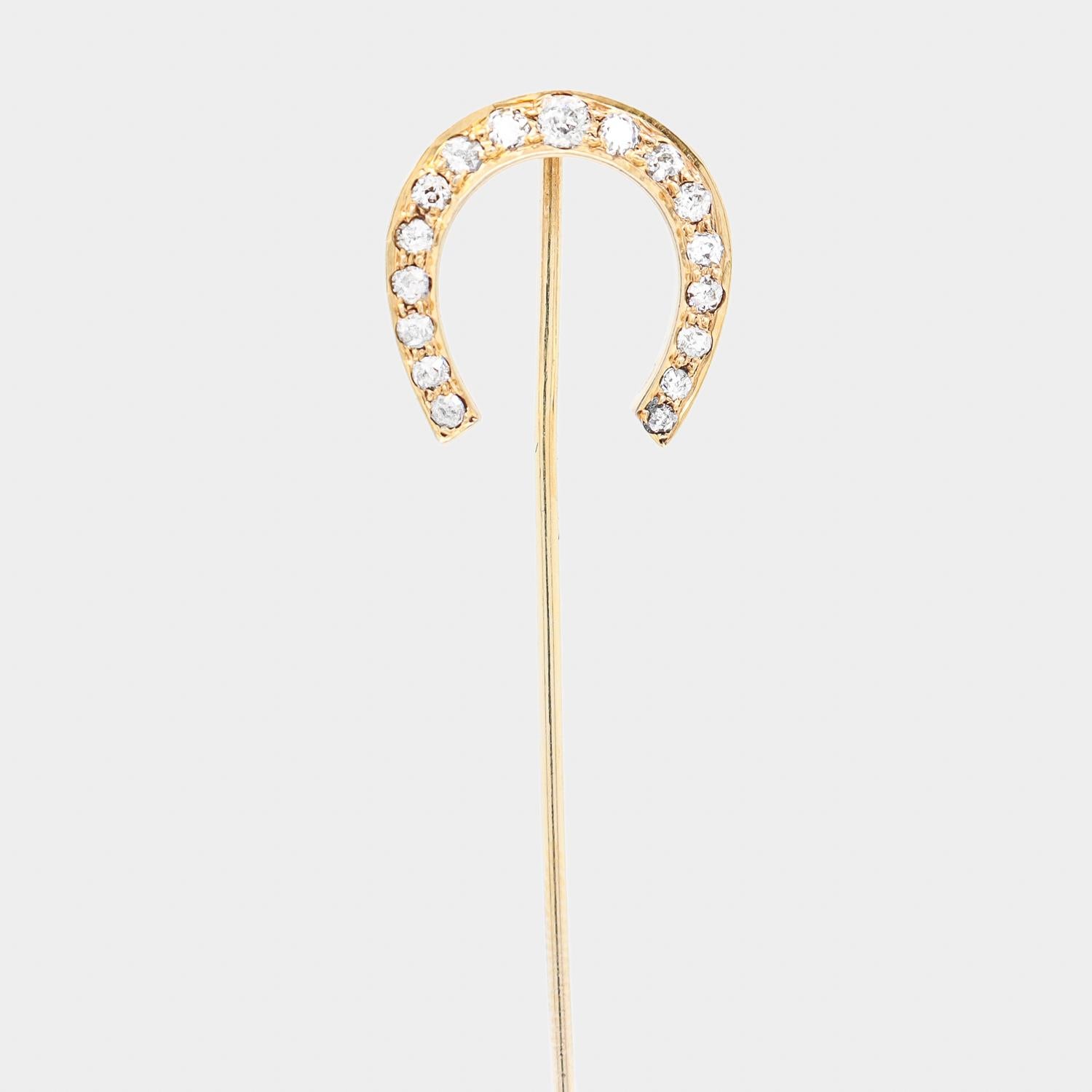 Antike 14k Gold & Diamant Hufeisen Stickpin (Edwardian)