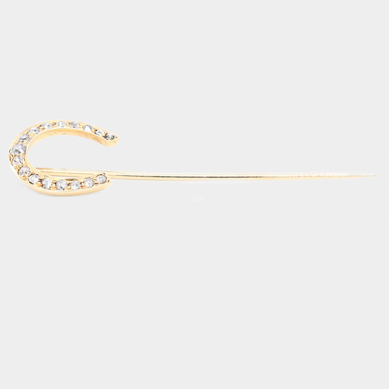 Antike 14k Gold & Diamant Hufeisen Stickpin (Rundschliff)