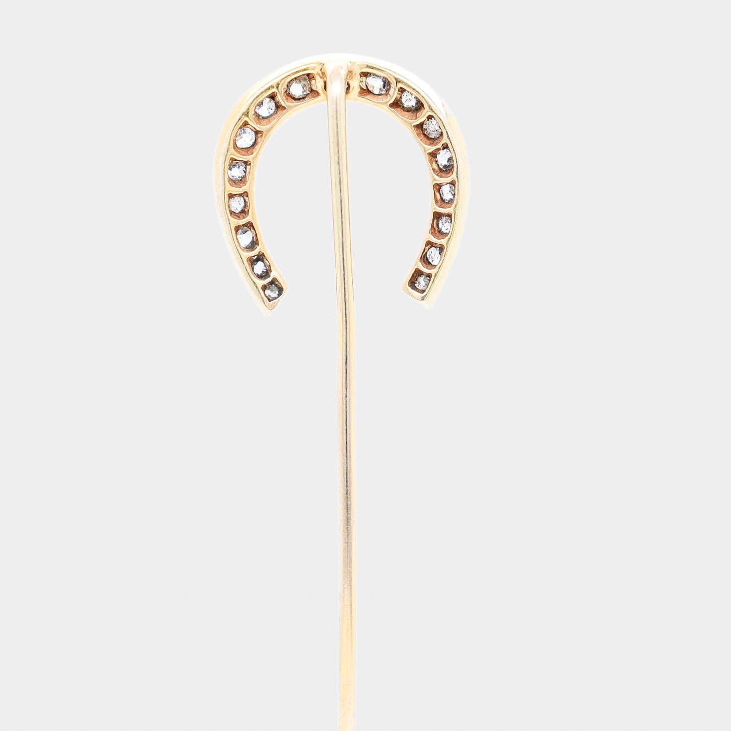 Antike 14k Gold & Diamant Hufeisen Stickpin für Damen oder Herren
