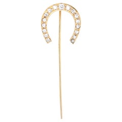 Antike 14k Gold & Diamant Hufeisen Stickpin