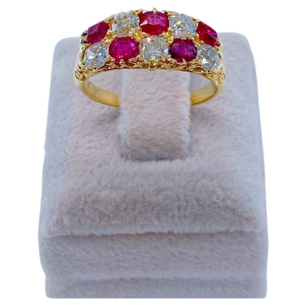 Antique Old Mine Cut Diamond And Ruby Gold Ring For Sale 3