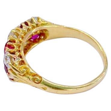 Antique Old Mine Cut Diamond And Ruby Gold Ring For Sale 4
