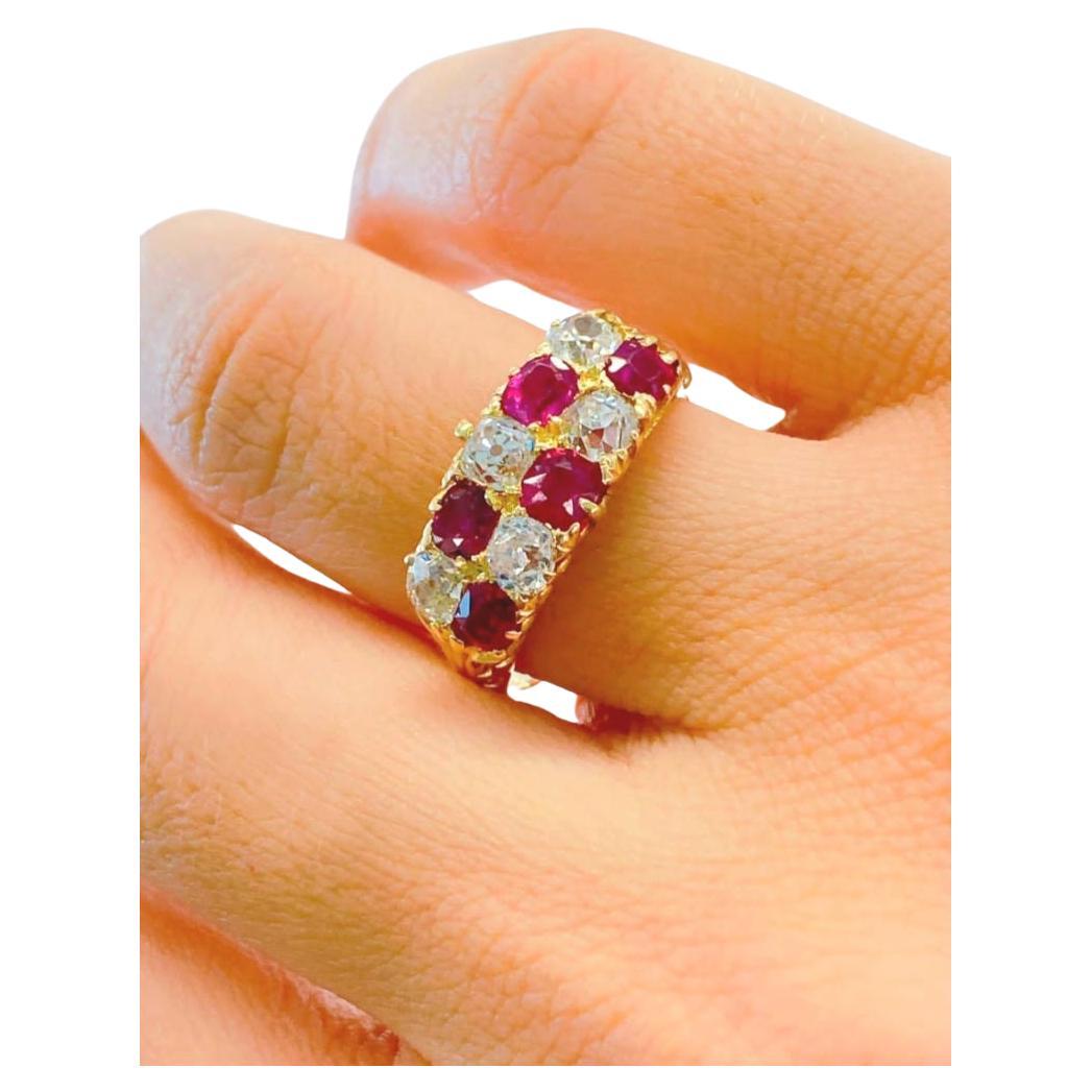 Antique Old Mine Cut Diamond And Ruby Gold Ring For Sale 5