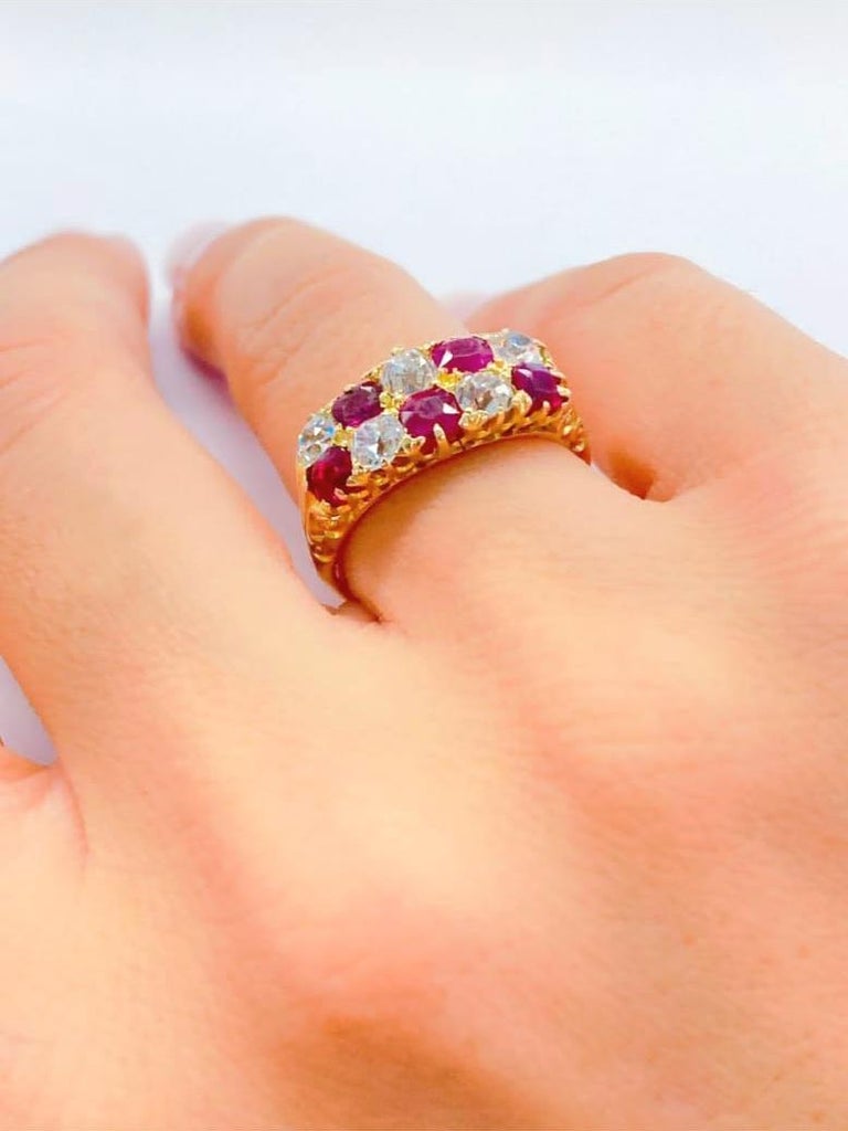 Antique 14k Gold Diamond Ruby Ring For Sale at 1stDibs
