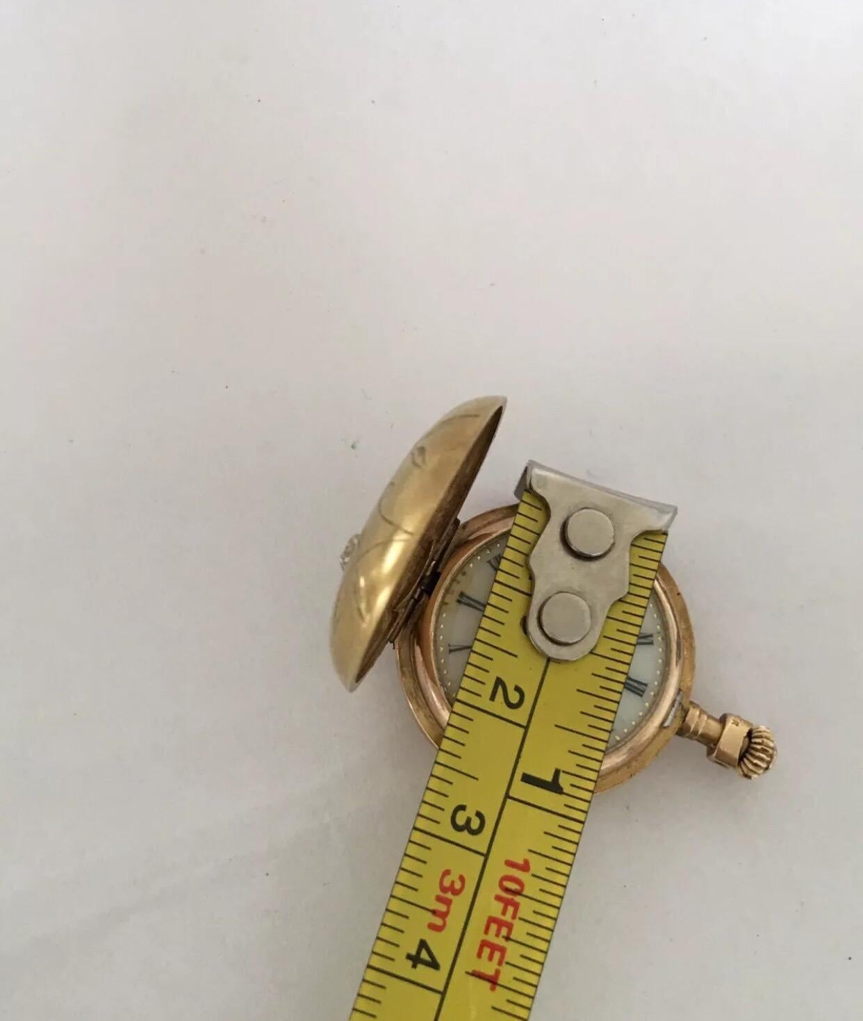 Antique 14 Karat Gold, Diamond and Saphire Fob Watch For Sale 6