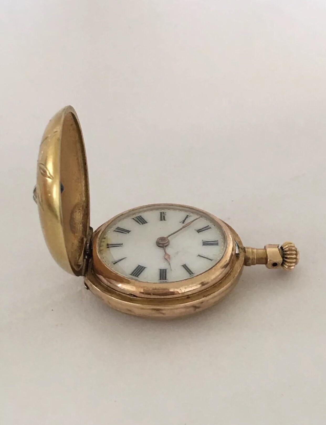 Women's or Men's Antique 14 Karat Gold, Diamond and Saphire Fob Watch For Sale