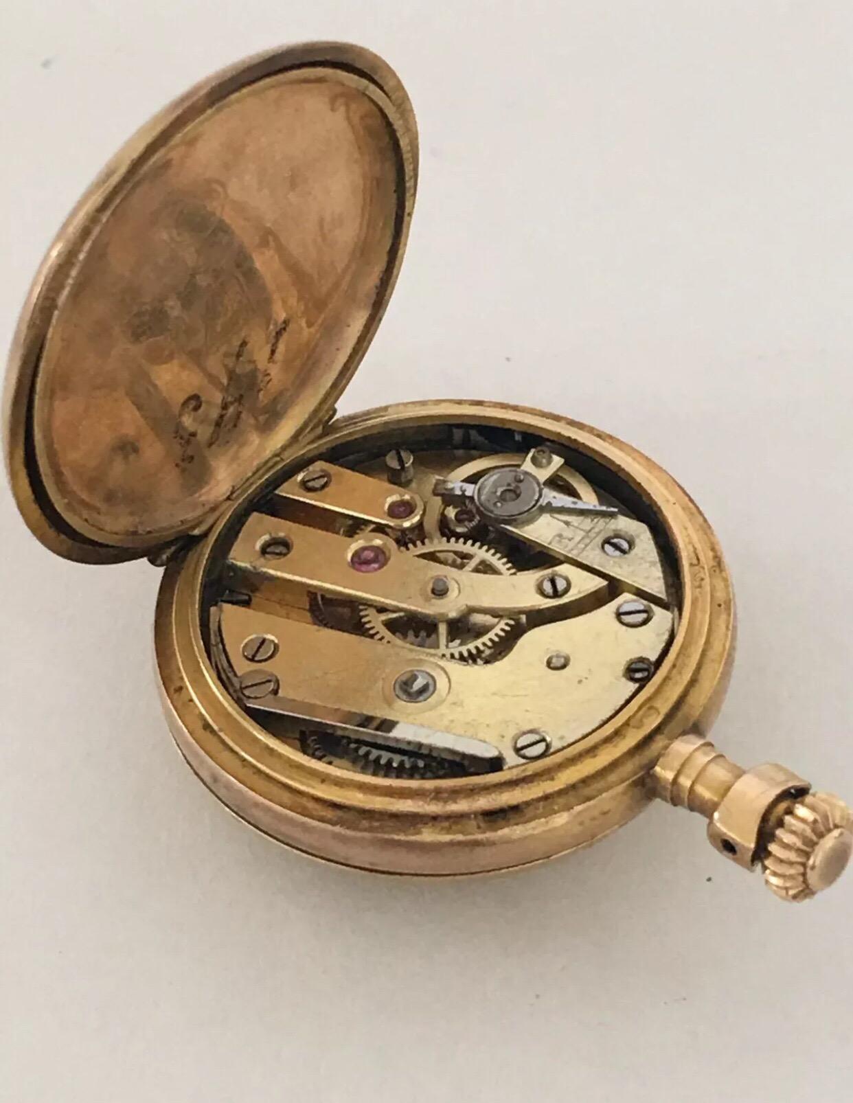 Antique 14 Karat Gold, Diamond and Saphire Fob Watch For Sale 4