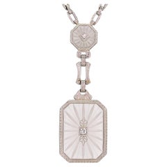 Antique 14k Gold Diana Krementz Rock Crystal Quartz Diamond Necklace 18g i14205