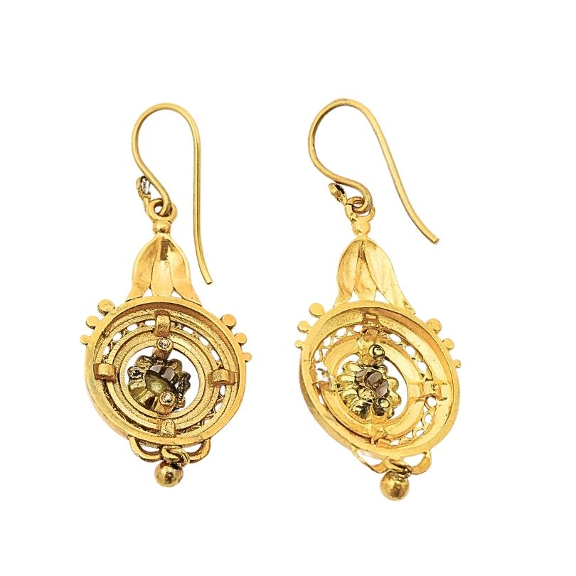 Antiquities Boucles d'oreilles en or 14k Diamant taille rose Pour femmes en vente