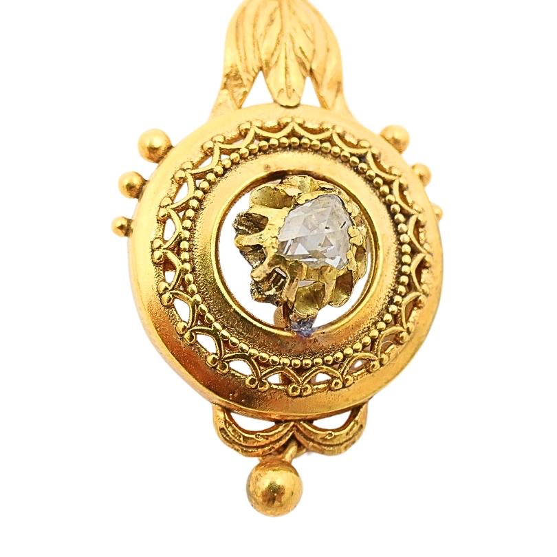 Antiquities Boucles d'oreilles en or 14k Diamant taille rose en vente 1