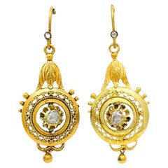 Orecchini antichi in oro 14k con diamante taglio rosa