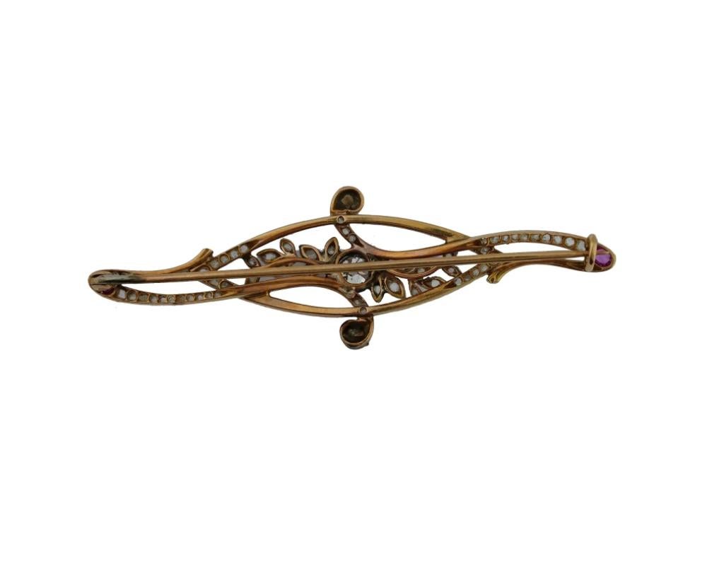 Antique 14K Gold Edwardian Diamonds Pearls Brooch In Good Condition For Sale In New York, NY