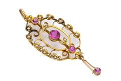 Antique 14k Gold Edwardian Pendant with Rubies & Pearls, early 20th century