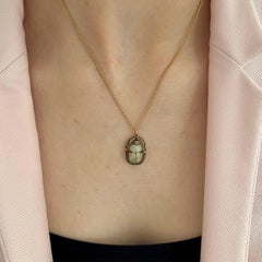 Antique 14K Gold Egyptian Revival Scarab Pendant with Hieroglyphs
