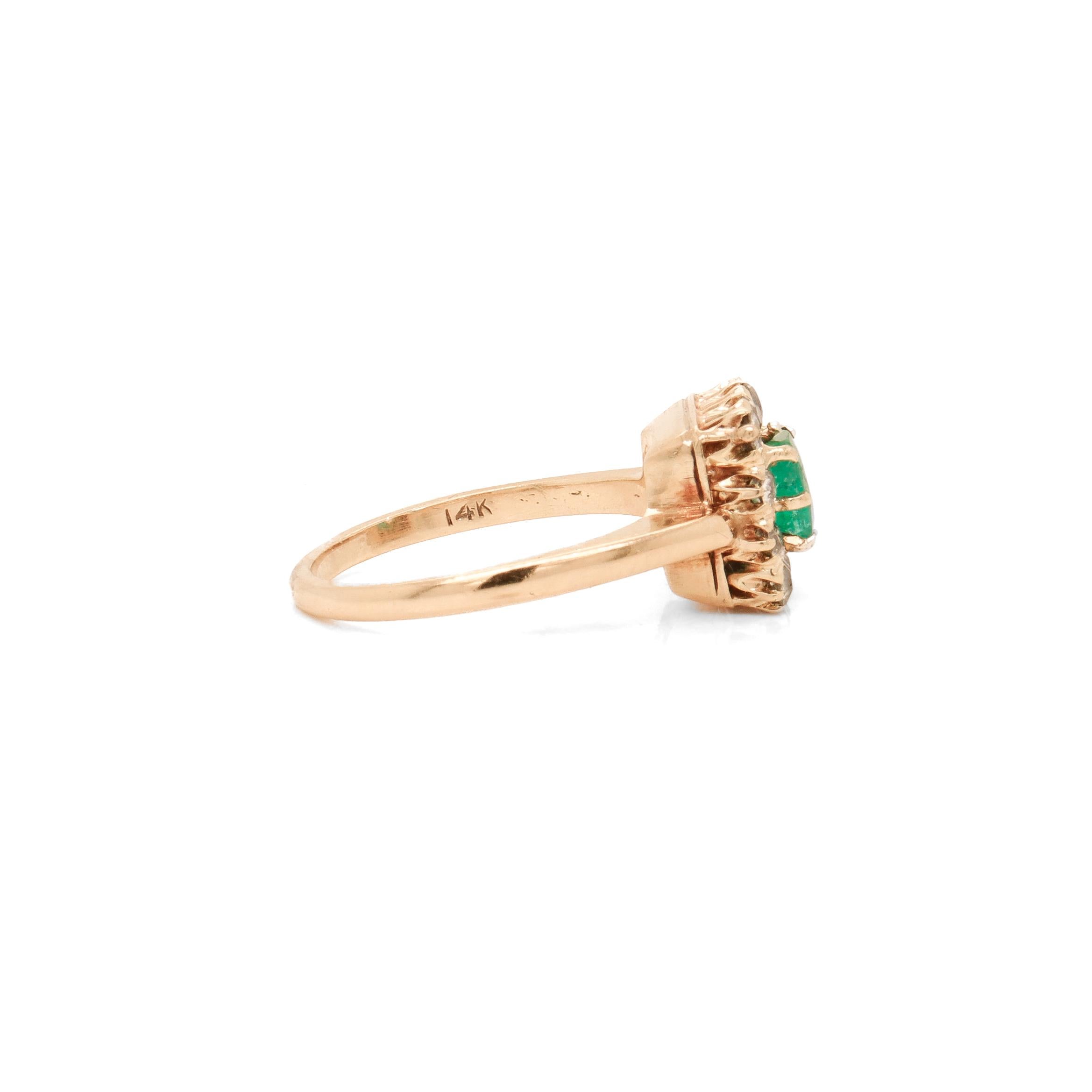 Antique 14K Gold, Emerald, and Diamond Cocktail Ring For Sale 3