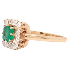 Antiker Cocktailring aus 14 Karat Gold, Smaragd und Diamant