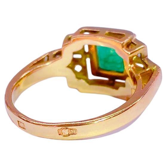 Antiker Art-Déco-Ring mit Smaragd in Gold im Angebot 2