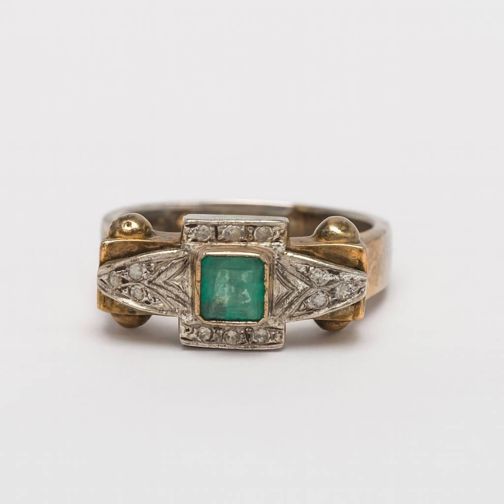 Antiker 14k Gold Smaragd Ring im Angebot 1