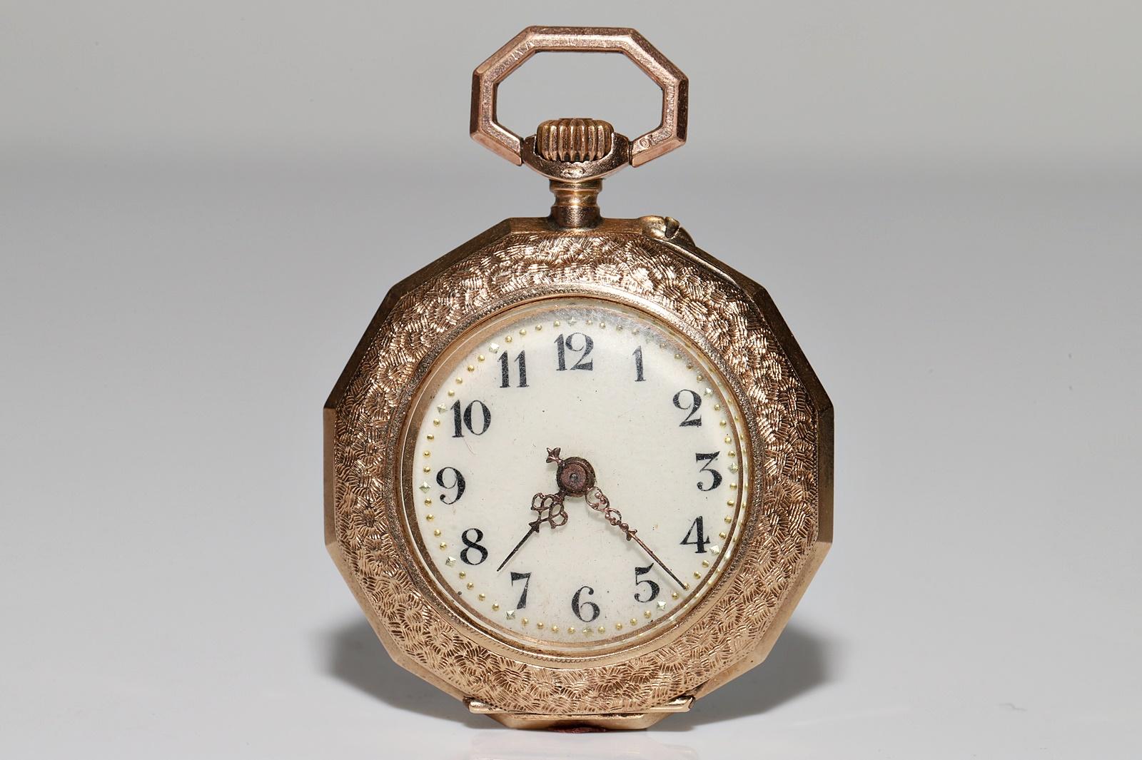 Antike 14k Gold Emaille-Taschenuhr mit verziertem Anhänger im Angebot 9