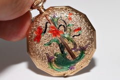 Antique 14k Gold Enamel Decorated Pendant Pocket Watches
