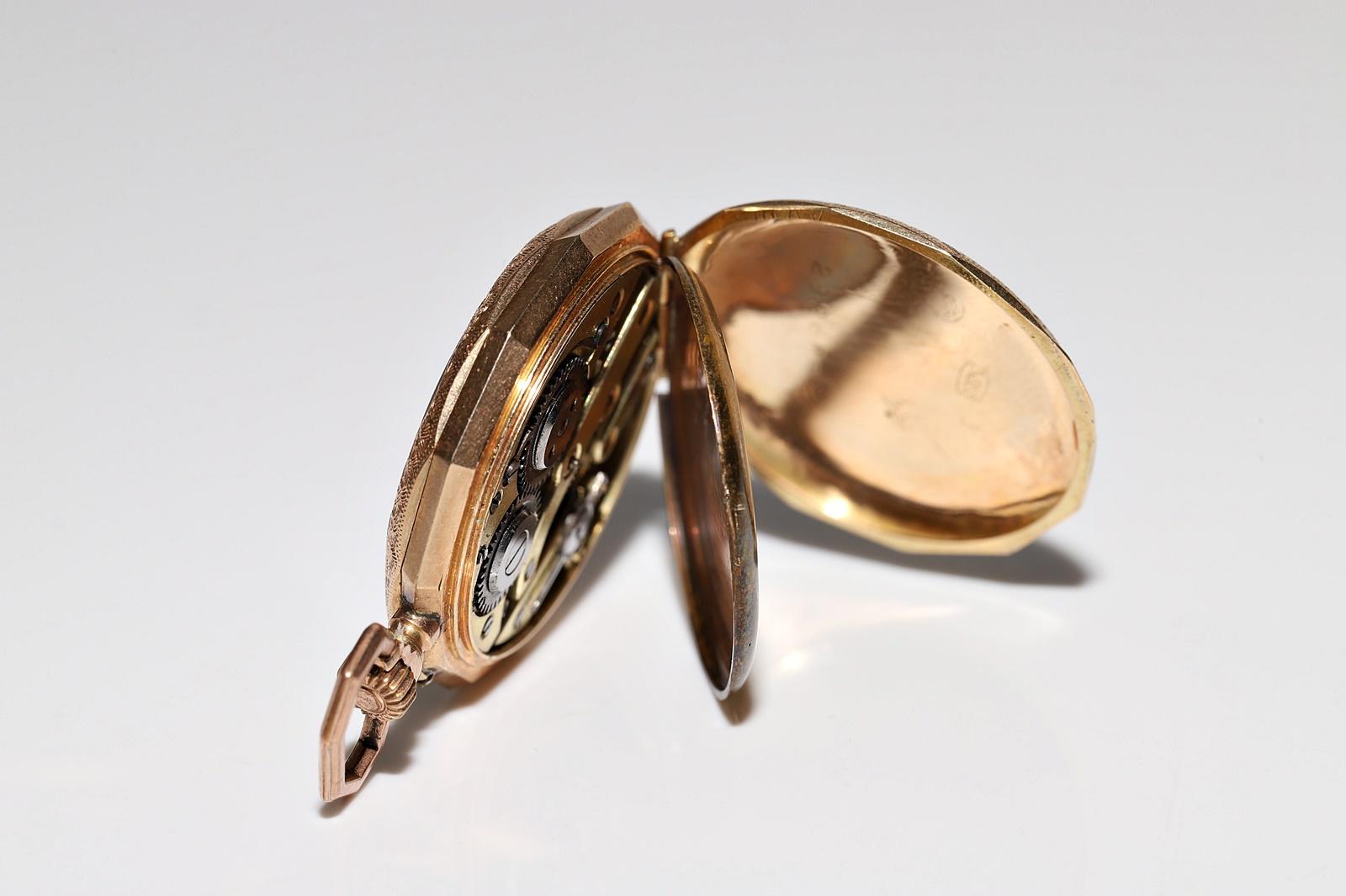 Antike 14k Gold Emaille-Taschenuhr mit verziertem Anhänger im Angebot 4